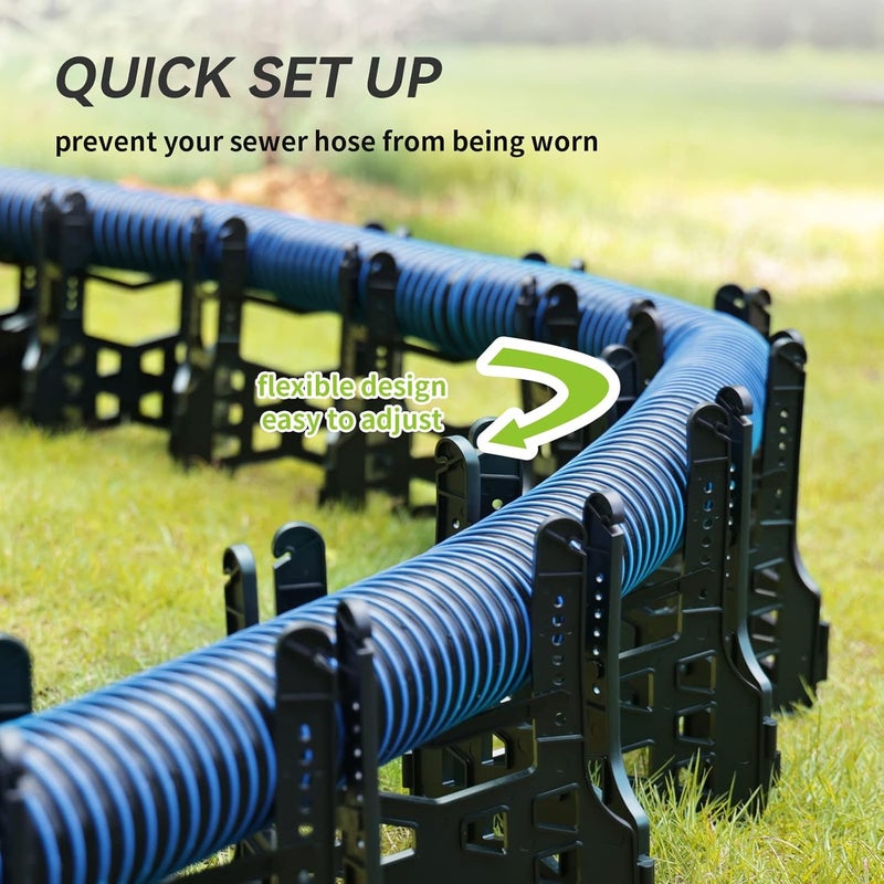 RVMATE RV Sewer Hose Support 15 Feet, Quick Set-up Plastic Septic Hose Support Black, Help Dumping Efficiently and Securely, Comes with Gloves and Organization Strap - Image 3